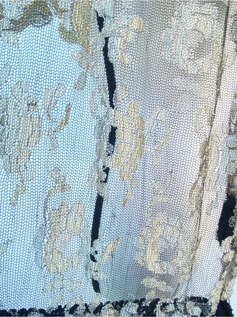 Vintage Gold Lace & Black Mesh Fringe Scarf